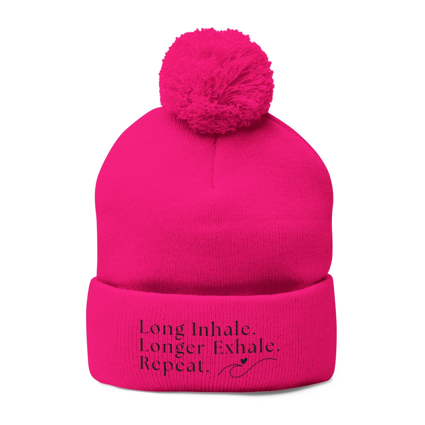 Pom-Pom Knit Embroidered Beanie - 'Long Inhale, Longer Exhale, Repeat' | The SPED Sanctuary Beanie