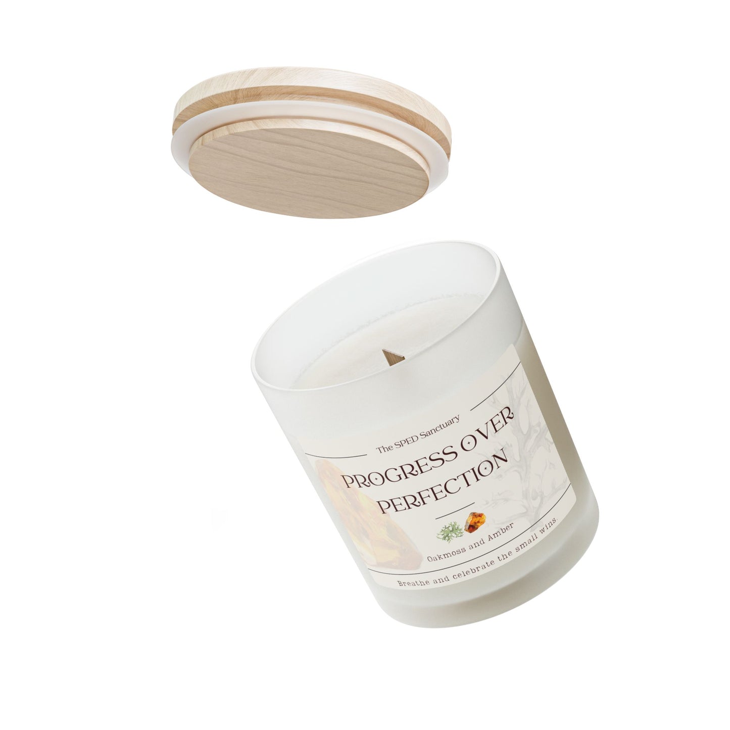 Progress Over Perfection Oakmoss & Amber Aromatherapy Candle — 11oz | The SPED Sanctuary Candle