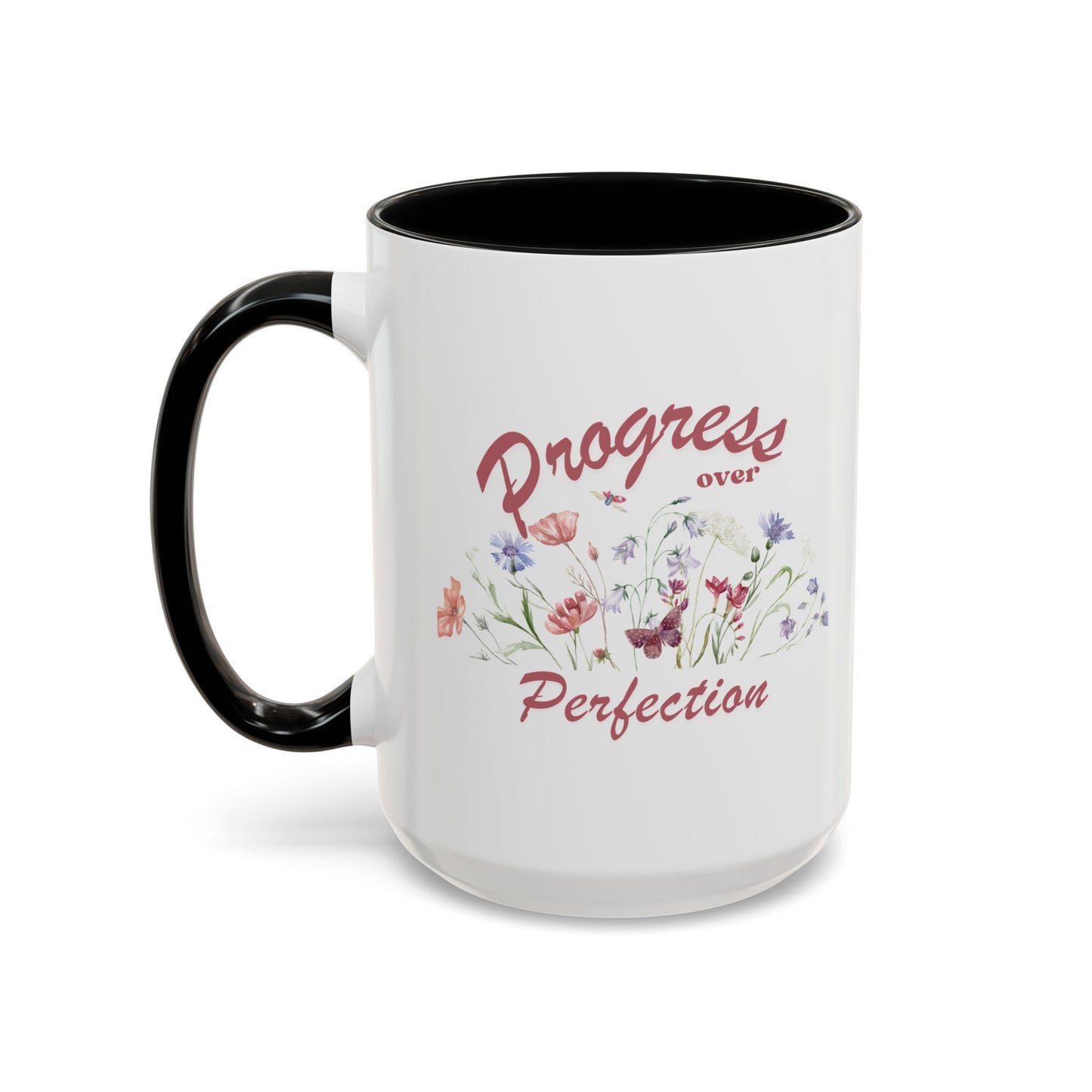 'Progress Over Perfection' Floral Accent Coffee Mug — 11/15oz | SPED Sanctuary Mug