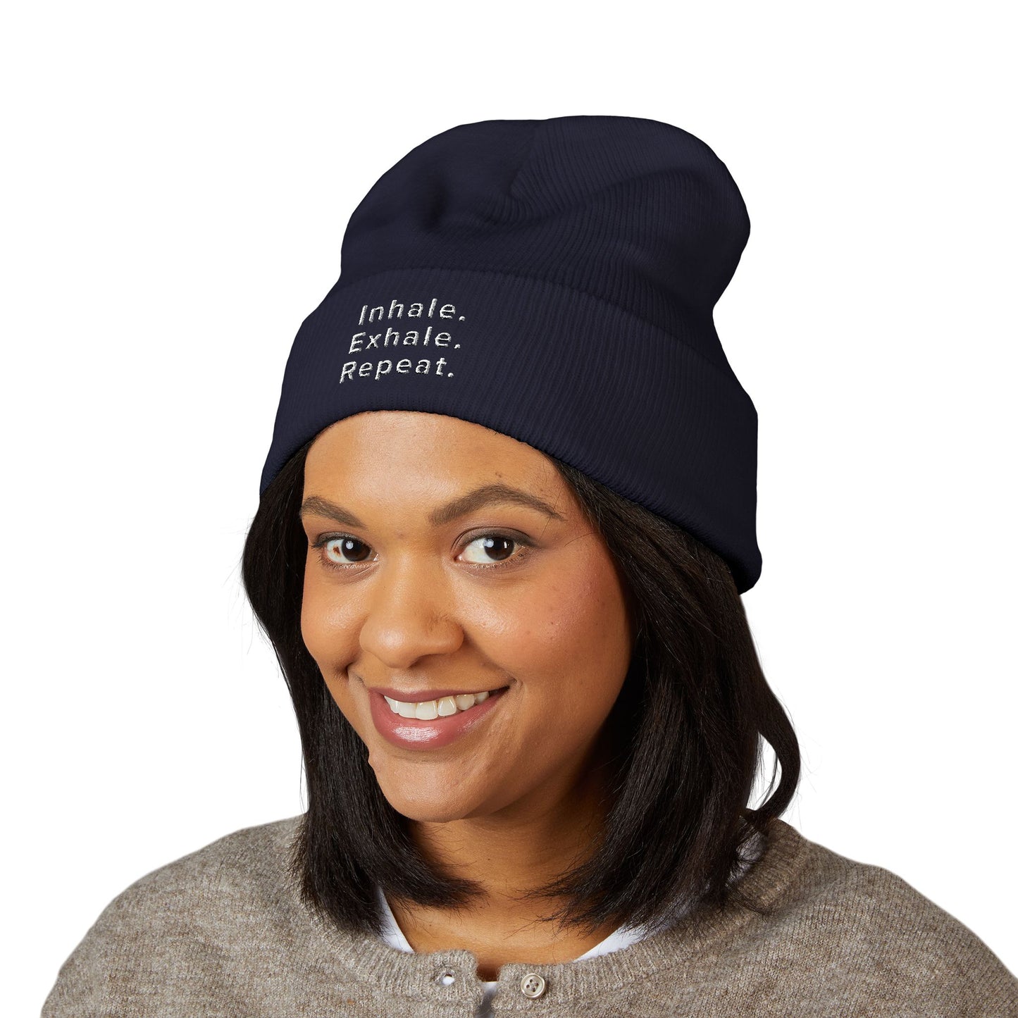 Embroidered Cuffed Beanie 'Inhale. Exhale. Repeat.' | The SPED Sanctuary Beanie
