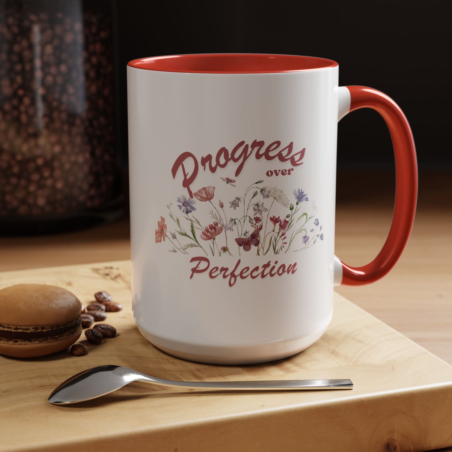 'Progress Over Perfection' Floral Accent Coffee Mug — 11/15oz | SPED Sanctuary Mug