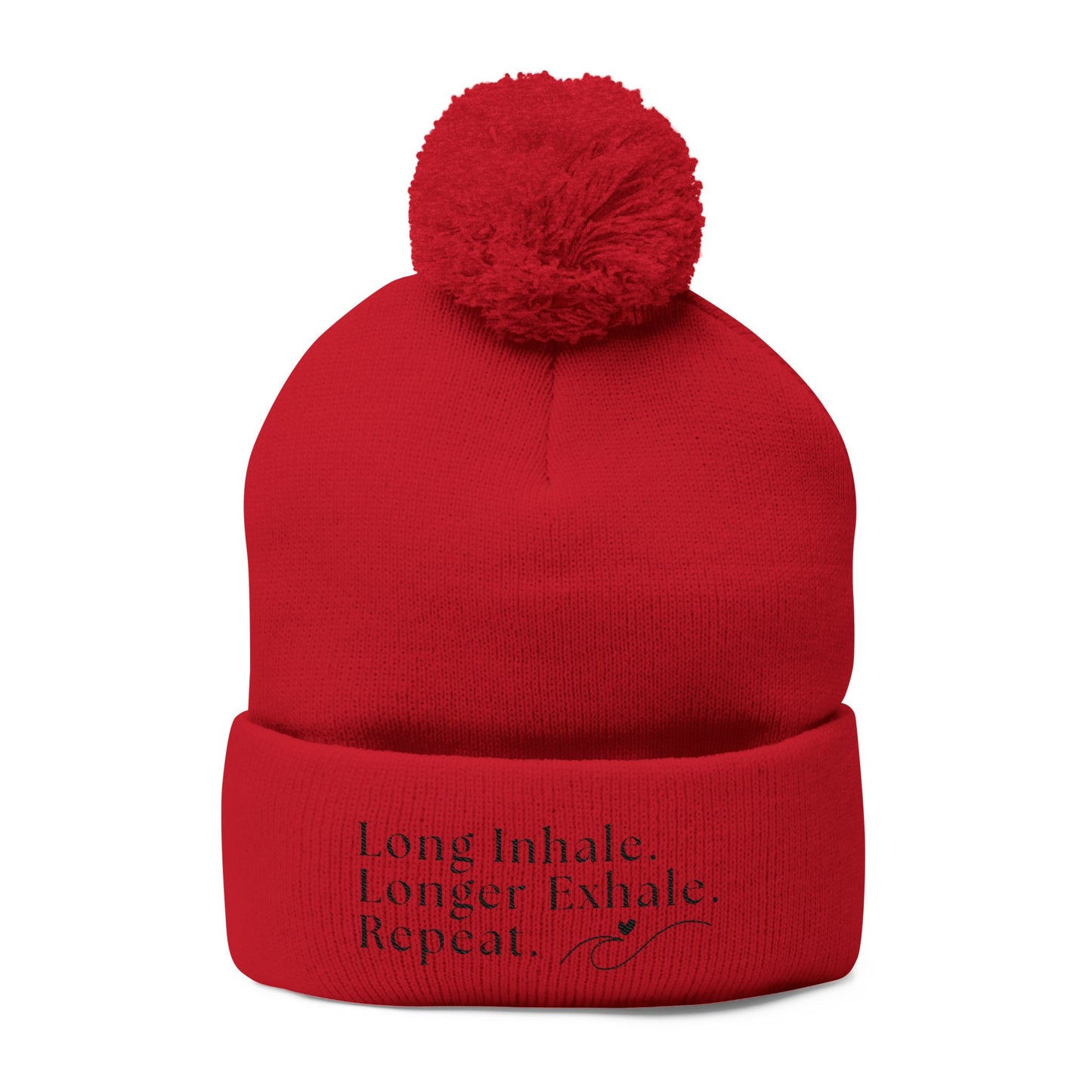 Pom-Pom Knit Embroidered Beanie - 'Long Inhale, Longer Exhale, Repeat' | The SPED Sanctuary Beanie