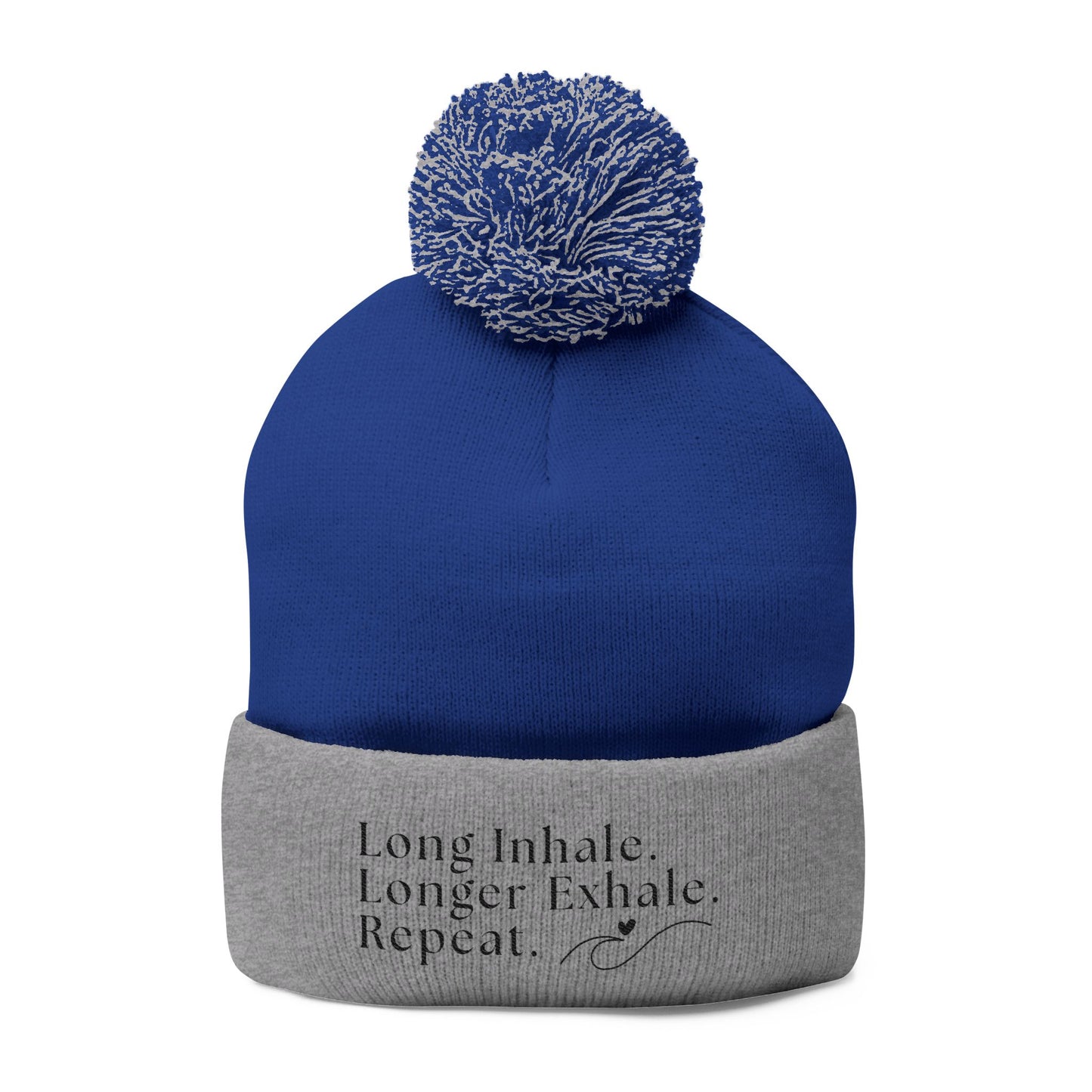 Pom-Pom Knit Embroidered Beanie - 'Long Inhale, Longer Exhale, Repeat' | The SPED Sanctuary Beanie