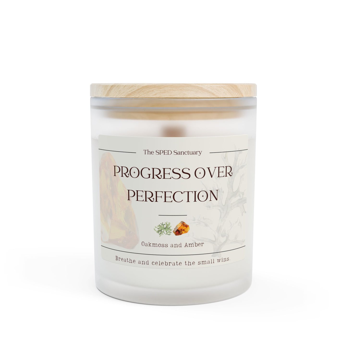 Progress Over Perfection Oakmoss & Amber Aromatherapy Candle — 11oz | The SPED Sanctuary Candle