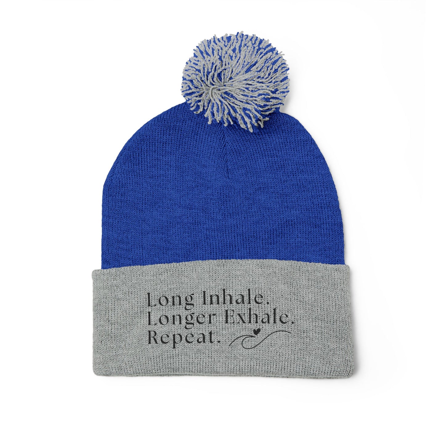 Pom-Pom Knit Embroidered Beanie - 'Long Inhale, Longer Exhale, Repeat' | The SPED Sanctuary Beanie