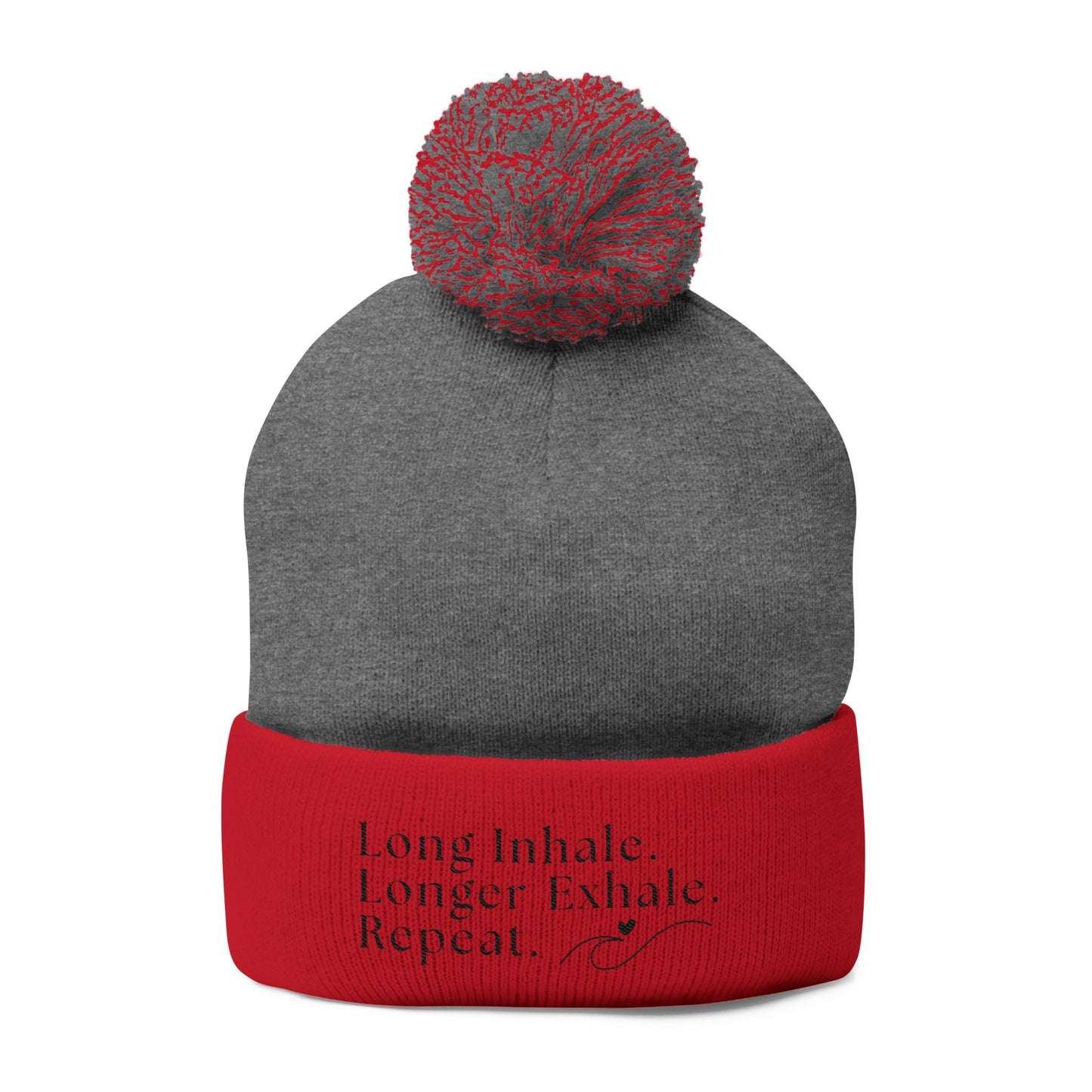 Pom-Pom Knit Embroidered Beanie - 'Long Inhale, Longer Exhale, Repeat' | The SPED Sanctuary Beanie