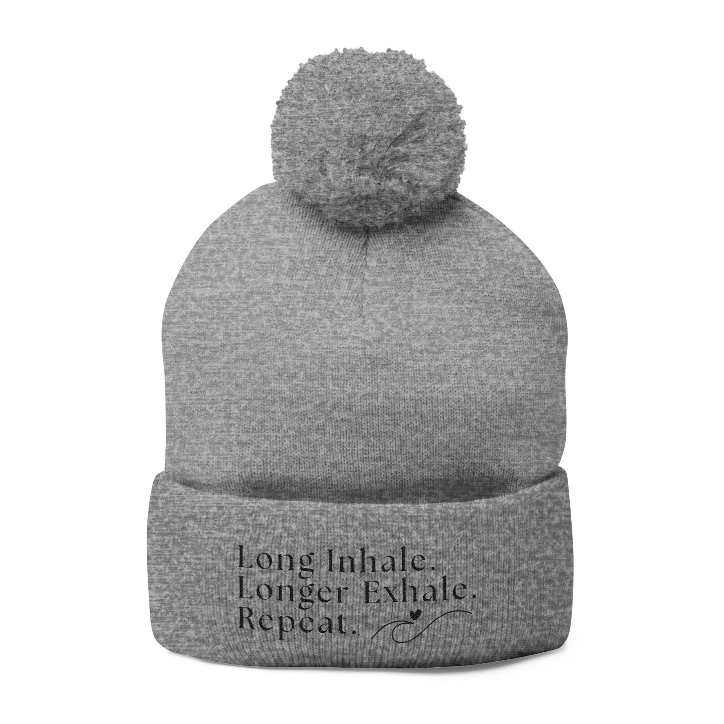 Pom-Pom Knit Embroidered Beanie - 'Long Inhale, Longer Exhale, Repeat' | The SPED Sanctuary Beanie