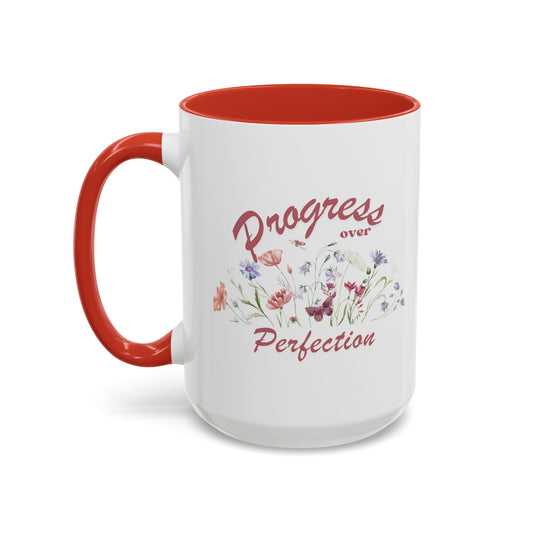 'Progress Over Perfection' Floral Accent Coffee Mug — 11/15oz | SPED Sanctuary Mug